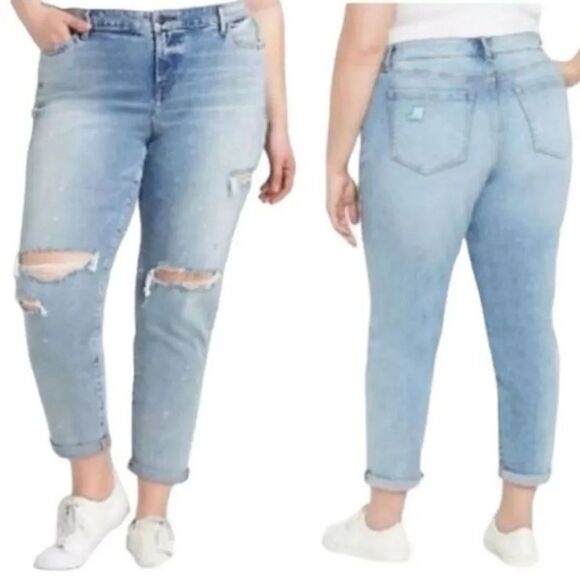 Lane Bryant Paint Splatter Distressed Boyfriend Jeans Plussize 14 NWT - Picture 8 of 16